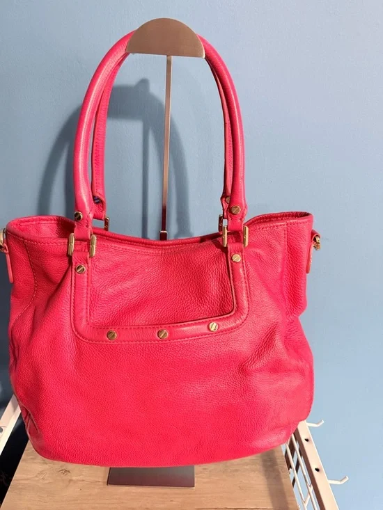 Tory Burch Pink Pebbled Leather Tote with Logo Medallion - Picture 2 of 9